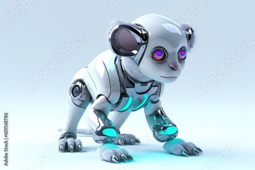 Baboon Grey Background Cybernetic Robot Toy With Copy Space Generative AI