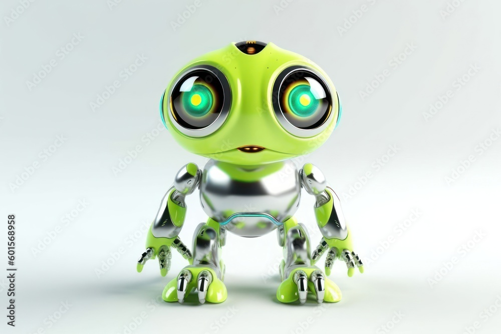 Frog Grey Background Cyber Robot Pet And Copy Space Generative AI
