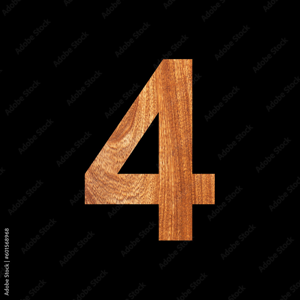 Obraz premium Number 4 with oak wood background - Black background