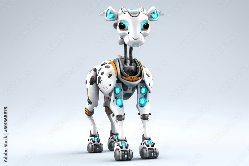 Giraffe Grey Background Robot Pet And Copyspace Generative AI