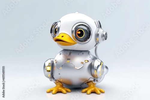 Duck Grey Background Cybernetic Robot Pet With Copy Space Generative AI