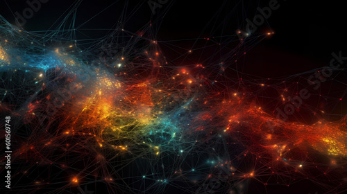 High resolution background image of a colorful neural network