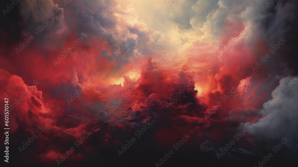 Red Cloudscape created with Generative AI Technology, ai, generative