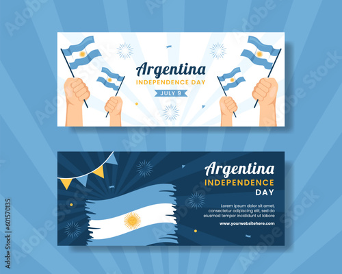 Argentina Independence Day Horizontal Banner Cartoon Hand Drawn Templates Background Illustration