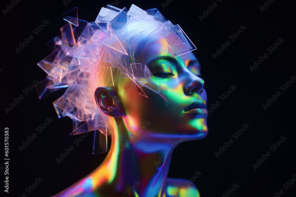 Neon Female Metallic Artificial Intelligence Background With Copy Space Generative AI Neon Female Metallic Artificial Intelligence Background With Copy Space Generative AI