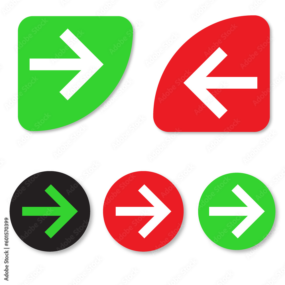Set of arrow icons. Red, green, black and white vector illustration. Set of arrow icons. Red, green, black and white vector illustration.