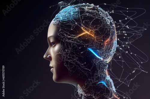 Humanoid Head Metallic Artificial Intelligence Background With Copy Space Generative AI