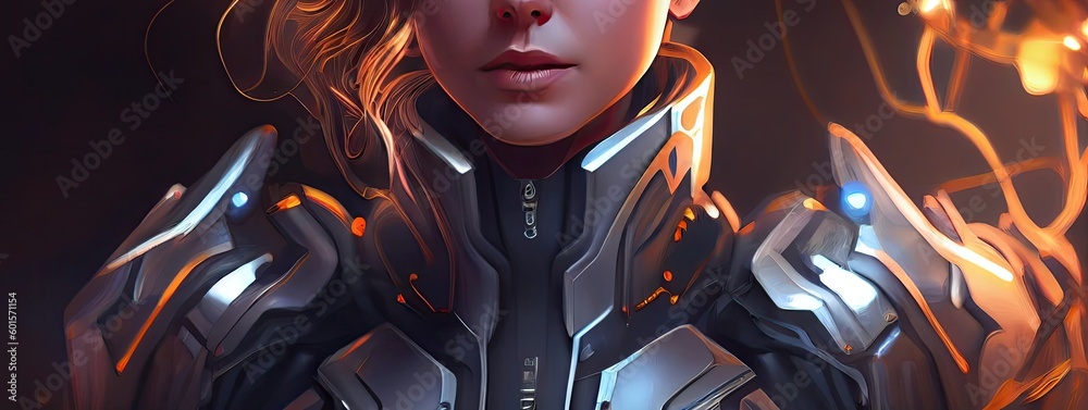 Female Warrior Futuristic AI Backdrop With Copy Space Generative AI Female Warrior Futuristic AI Backdrop With Copy Space Generative AI
