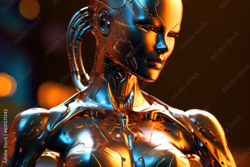 Female Humanoid Futuristic AI Backdrop With Copy Space Generative AI Female Humanoid Futuristic AI Backdrop With Copy Space Generative AI