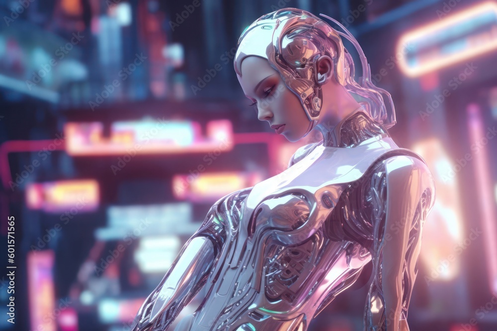 Female Humanoid Futuristic Artificial Intelligence Backdrop With Copy Space Generative AI Female Humanoid Futuristic Artificial Intelligence Backdrop With Copy Space Generative AI