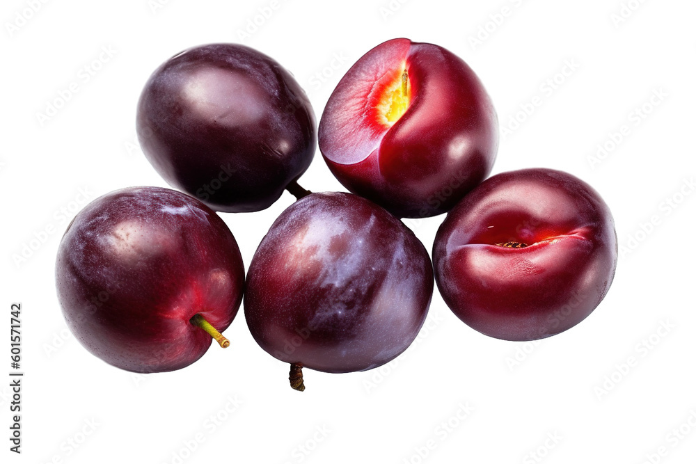 plums with leaves isolated PNG