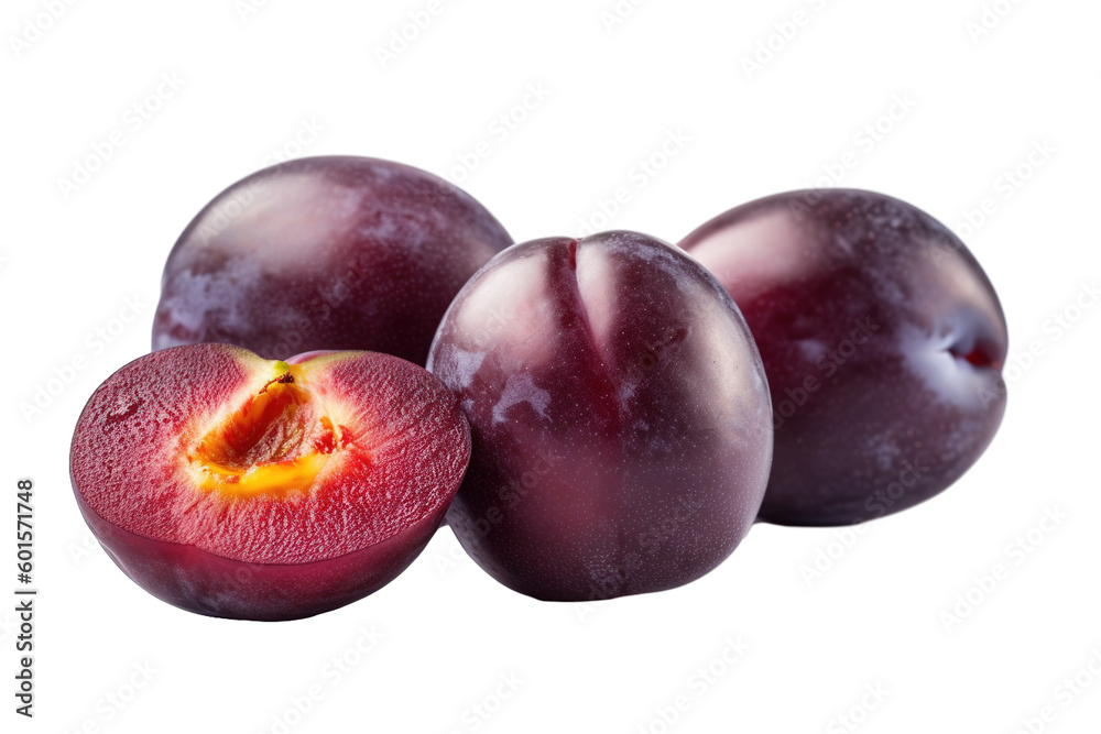 plums with leaves isolated PNG