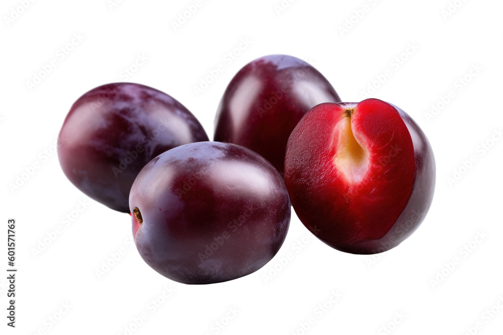 plums with leaves isolated PNG