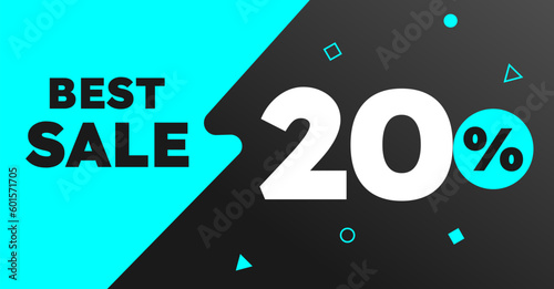 20 percent best sale banner black light blue neon