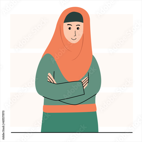 Simple muslim woman hijab character, flat design illustration