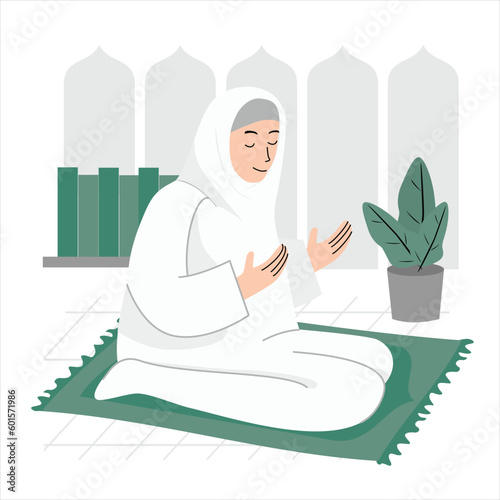 muslim women praying cartoon character illustration