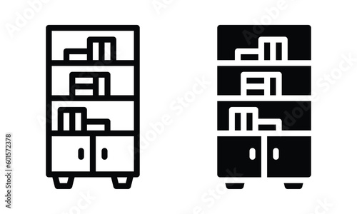 Bookshelf icon with outline and glyph style.