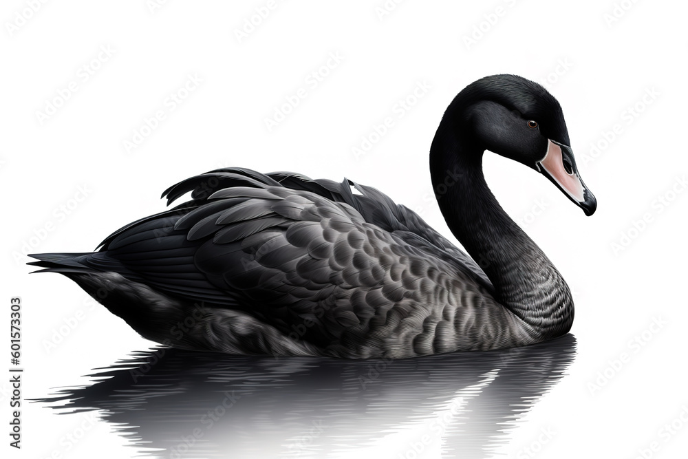 Fototapeta premium Image of a black swan on white background. Wildlife Animals. Illustration. Generative AI.