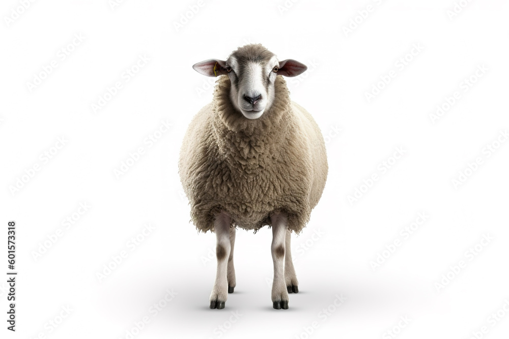 Fototapeta premium Image of sheep standing on a white background. Farm animals. illustration. Generative AI.