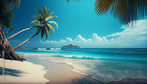 Beautiful blue ocean waves on sandy beach Ai generated image © Trendy Image Two
