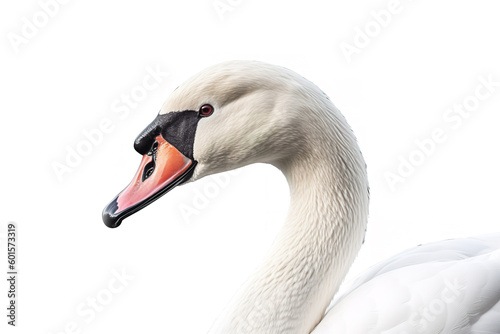 Image of a white swan on white background. Wildlife Animals. Illustration. Generative AI.