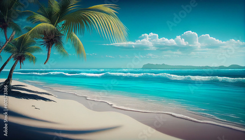 Beautiful blue ocean waves on sandy beach Ai generated image © Trendy Image Two