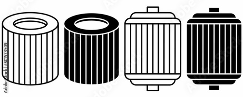 outline silhouette car oil filter icon set isolated on white background
