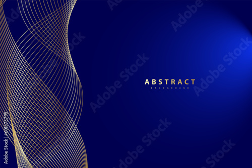 Abstract blue background with gold lines curved