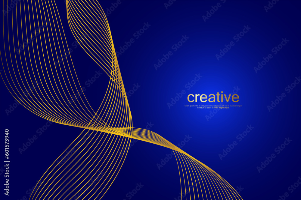 Abstract blue background with gold lines curved Stock Vector | Adobe Stock
