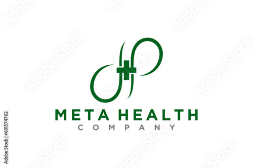 Meta health logo design virtual medical icon symbol