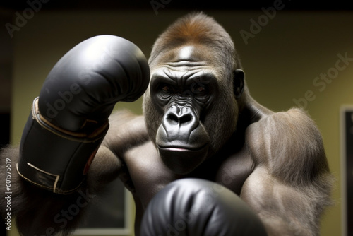 a gorilla wearing boxing gloves