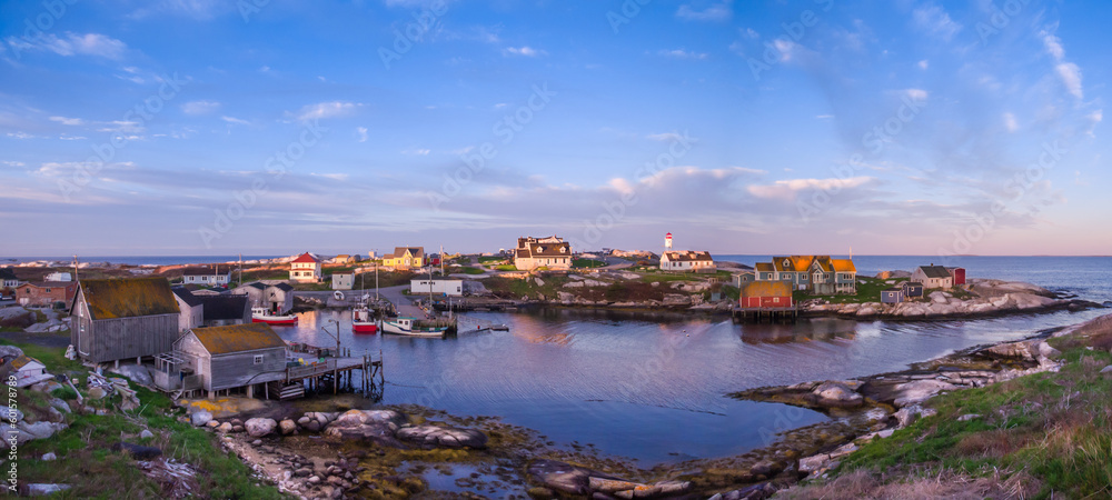 Fototapeta premium Overlooking Peggy's Cove at sunrise, Nova Scotia