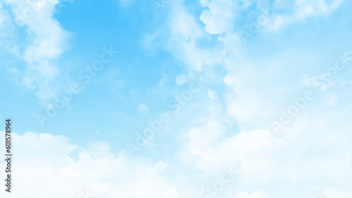 Watercolor vector illustration of blue sky and clouds. Trendy blue sky design concept