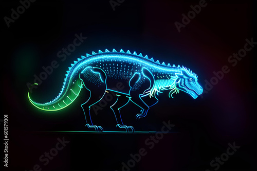 Neon glowing outlined illustration of colorful dinosaur