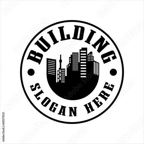 Urban Buildings Vector Logo Design Retro Vintage real estate vector illustration, black silhouette decorative label