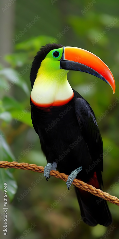 Fototapeta premium Toco toucan perched in profile on branch, generative ai