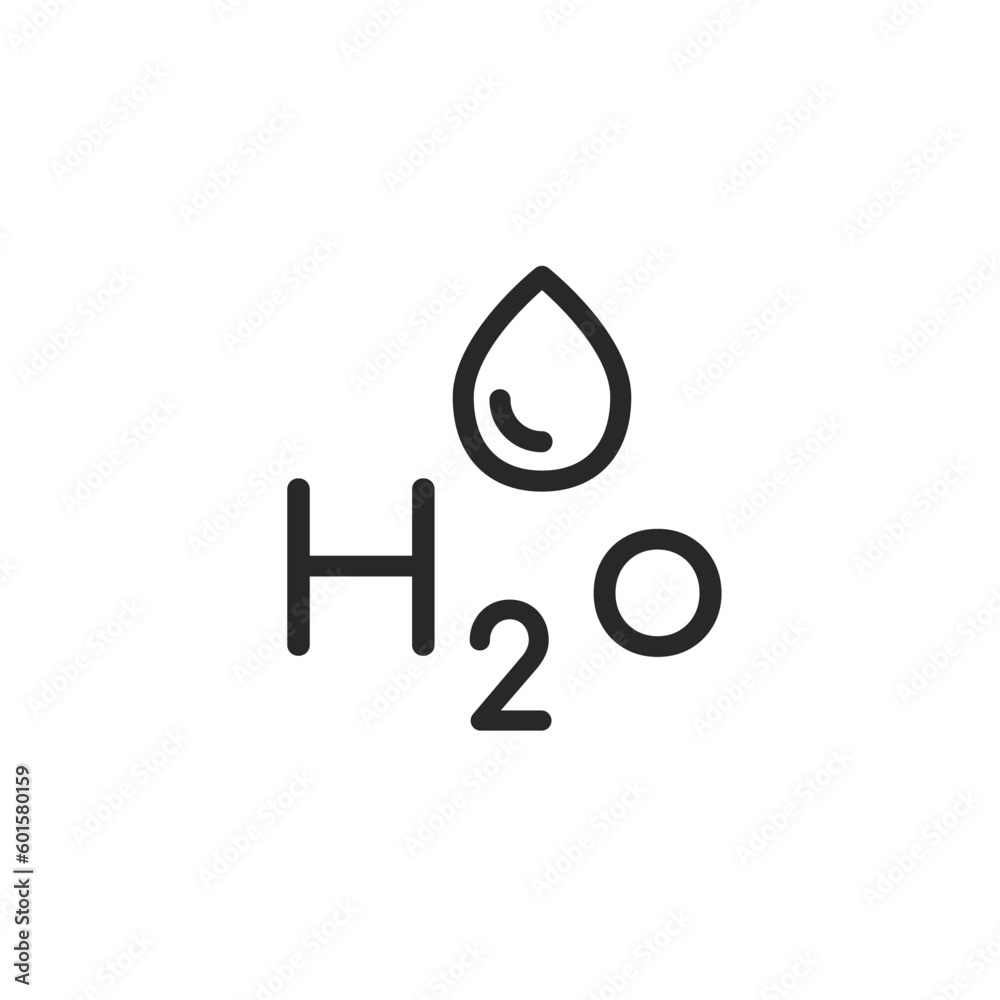 H2O Water Icon. Vector editable Symbol of Water Drop with H2O Inscription, Symbolizing the Chemical Formula for Water H2O Water Icon. Vector editable Symbol of Water Drop with H2O Inscription, Symbolizing the Chemical Formula for Water