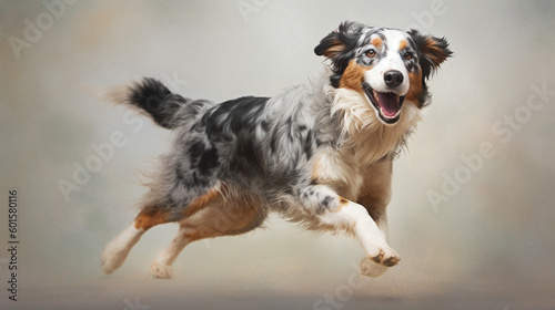 Pastel puppies. Happy dog       laughing on plain pastel background. Cute happy dog       jumping with open mouth. Images of happy and funny dogs. mage generated by AI.
