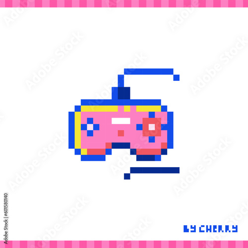 Pixel Art Retro Gamepad Icon. 90s 8-bit Style Illustration of Video Game Controller. Cute Pixel Nostalgia Gaming Sticker.