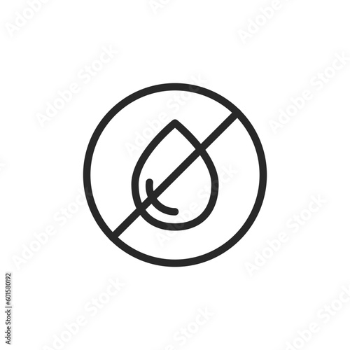 No Water Icon Symbol. Vector Editable Outline Illustration of a Crossed Out Water Drop, Representing Water Scarcity, Lack of Water and Conservation