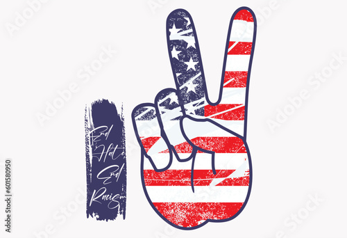 Hand Gesture V victory or peace Sign Line Art, Peace sign. Gesture V victory or peace sign in the colors of the American flag, patriotic sign, vector icon for apps, websites, T-shirts, etc
