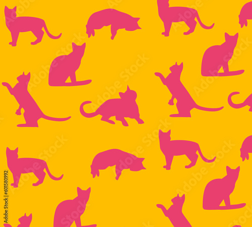 Pattern background cat pink yellow abstract icon kitten © PernSri