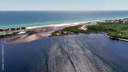 Camp Helen area of Florida, Camp Powell outfall empties into the Gulf of Mexico aerial captured in 5k photo