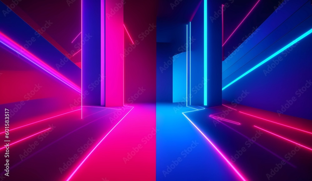 Blue and pink neon background design from Generative AI