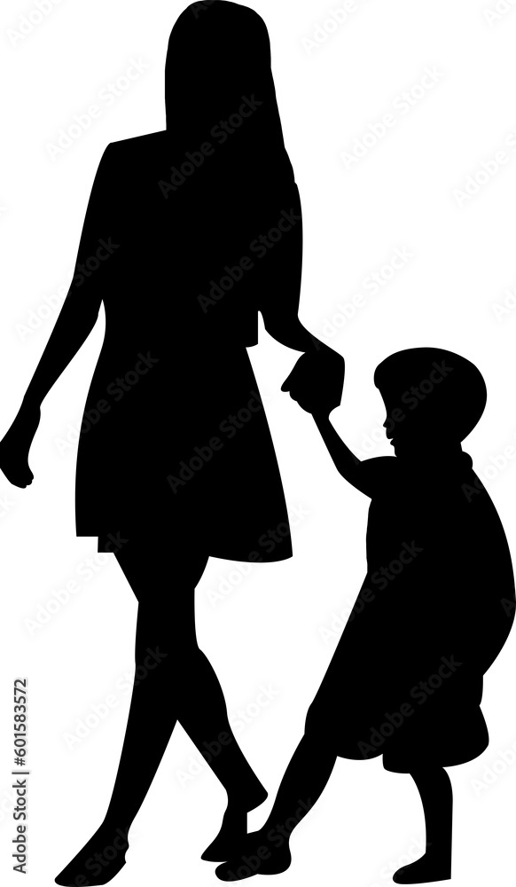 woman holding boy hand walking