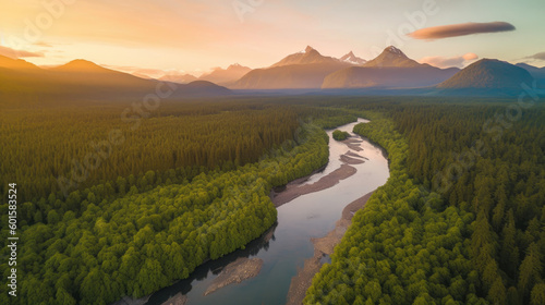 Vast and lush green forest,...