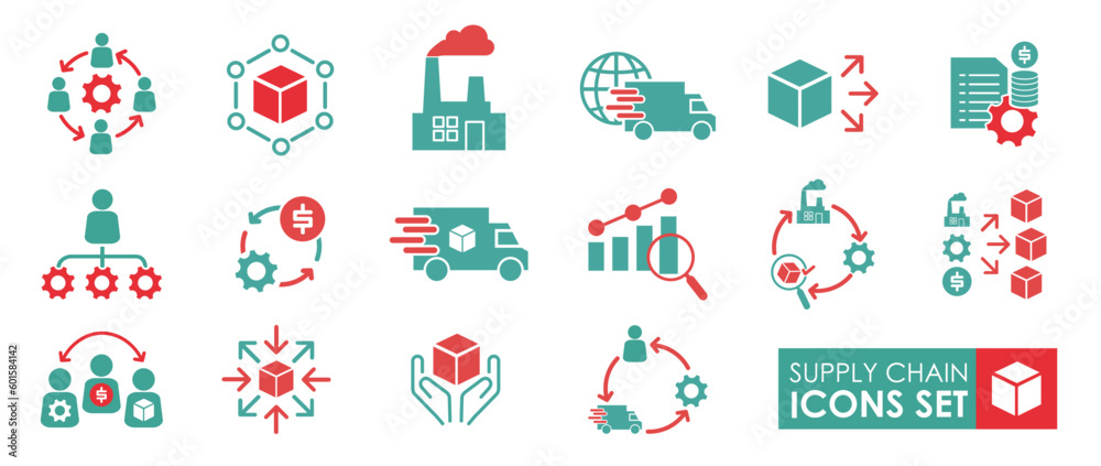 Supply chain concept icon. Manufacturer work from factory to delivery. Production process. Supply chain pack symbol template for graphic and web design. Solid icon style. Supply chain concept icon. Manufacturer work from factory to delivery. Production process. Supply chain pack symbol template for graphic and web design. Solid icon style.