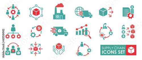 Supply chain concept icon. Manufacturer work from factory to delivery. Production process. Supply chain pack symbol template for graphic and web design. Solid icon style.