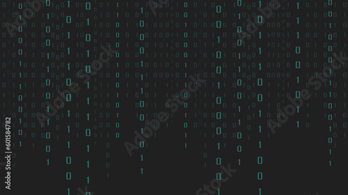 Falling Zero One Digital binary code matrix on dark background. Information data technology,  decryption, encryption, and algorithm computer. Vector illustration flat design for a wallpaper.