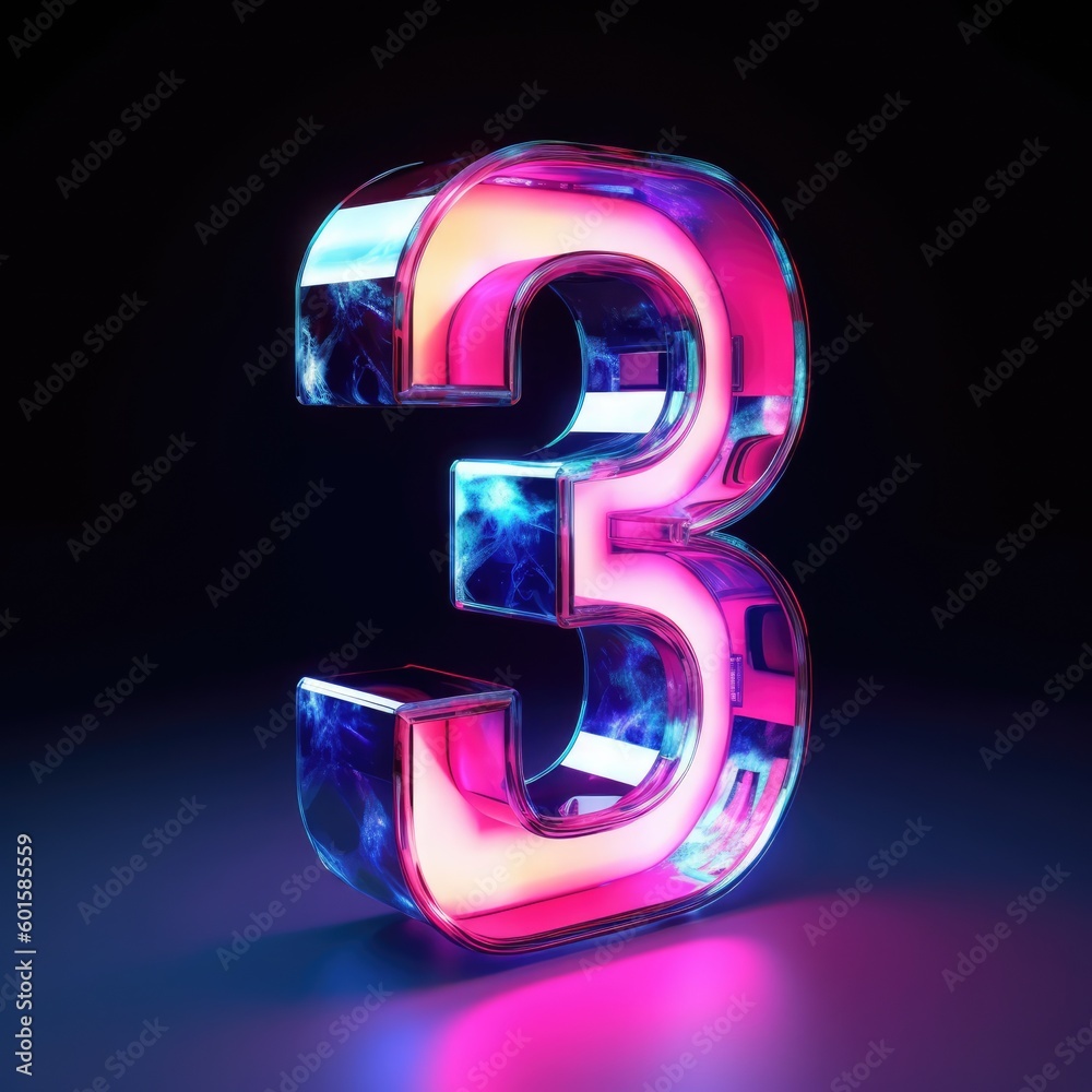 Beautiful stained glass number 3 on glowing background material, countdown numbers, glass texture Beautiful stained glass number 3 on glowing background material, countdown numbers, glass texture